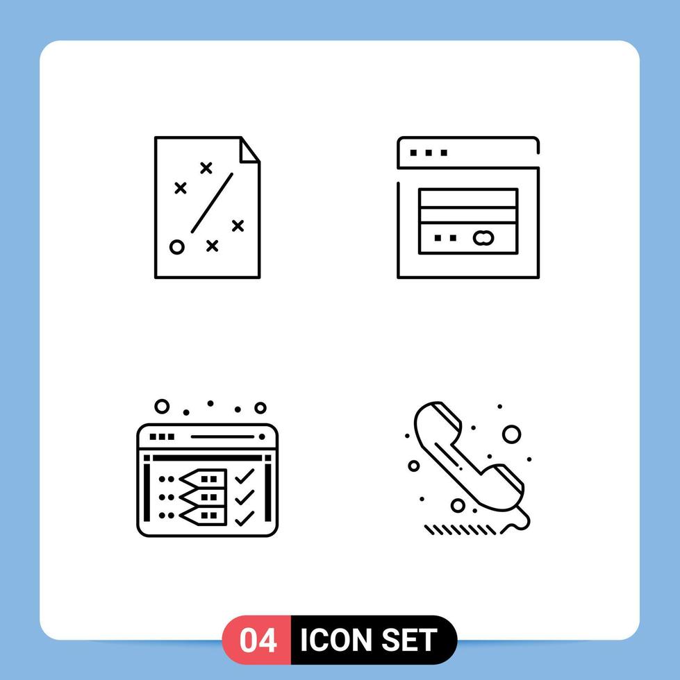 Pack of 4 Modern Filledline Flat Colors Signs and Symbols for Web Print Media such as business analysis project card optimize Editable Vector Design Elements