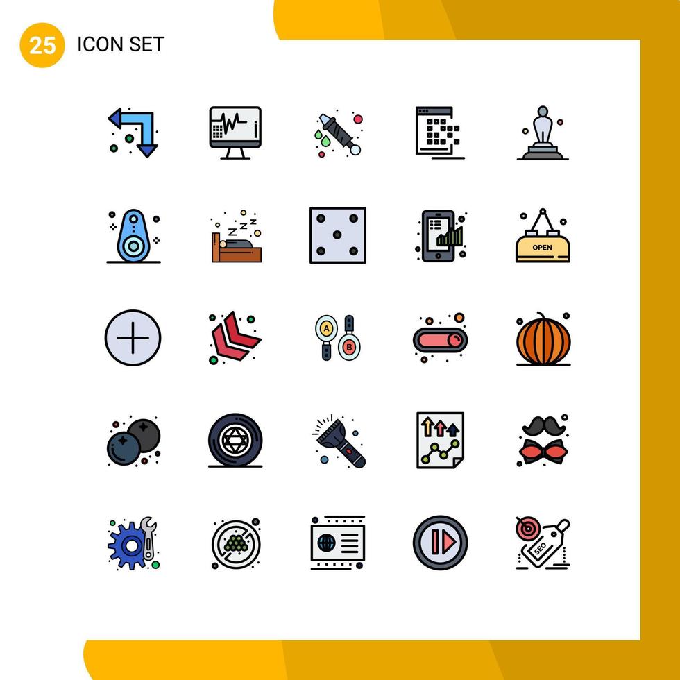 Set of 25 Modern UI Icons Symbols Signs for award record water dot app Editable Vector Design Elements