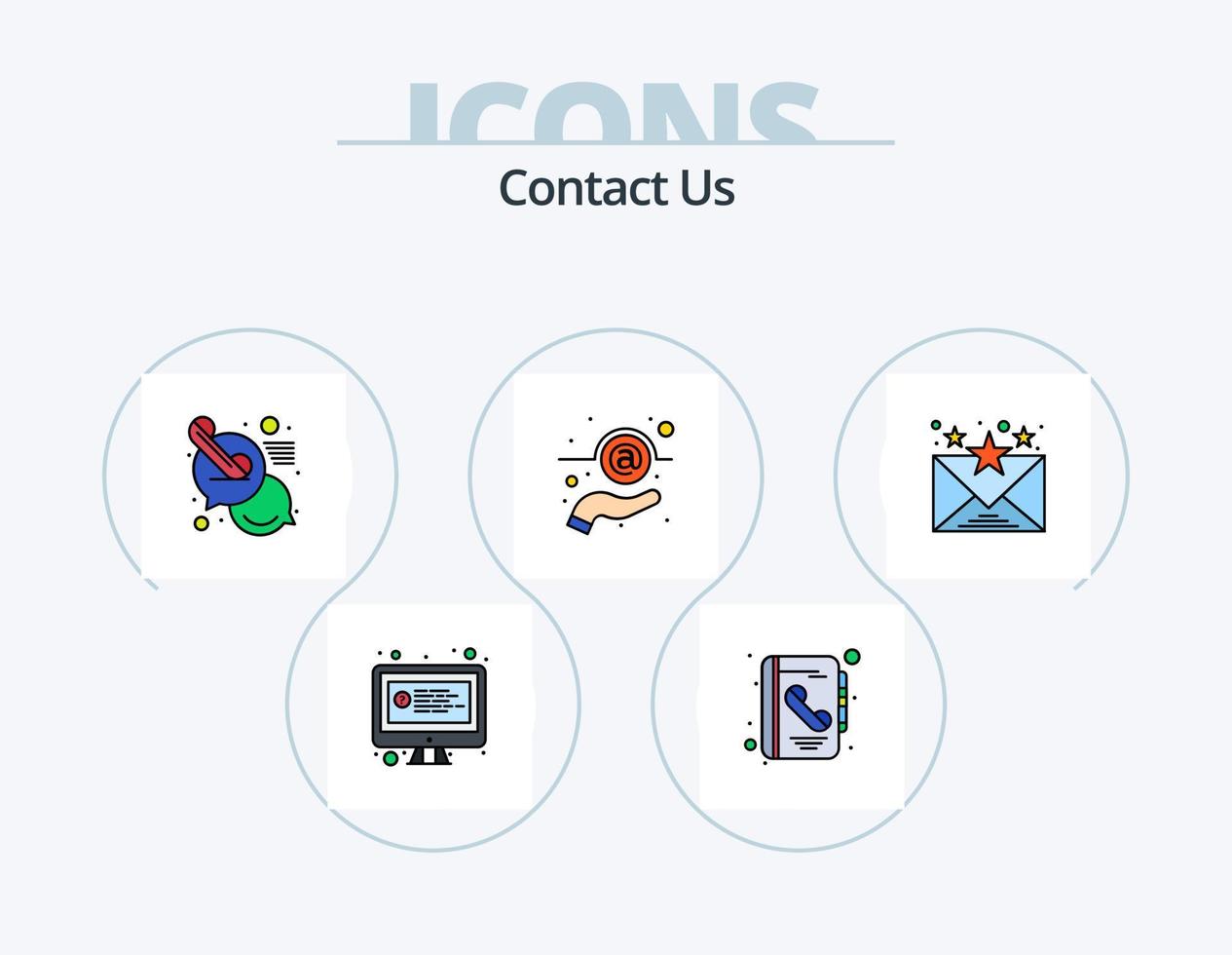 contáctenos paquete de iconos llenos de línea 5 diseño de iconos. libro. apoyo. Email. mensaje. llamada vector