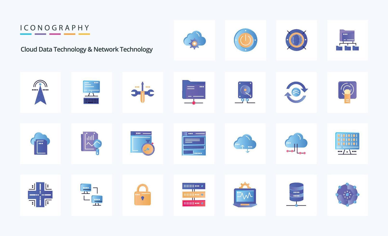 25 Cloud Data Technology And Network Technology Flat color icon pack vector