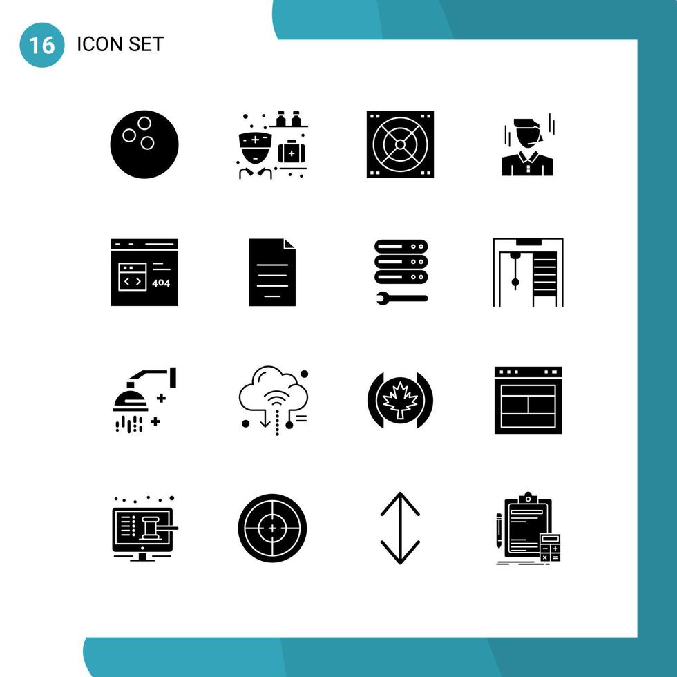 16 Universal Solid Glyphs Set for Web and Mobile Applications develop browser bath app worker Editable Vector Design Elements