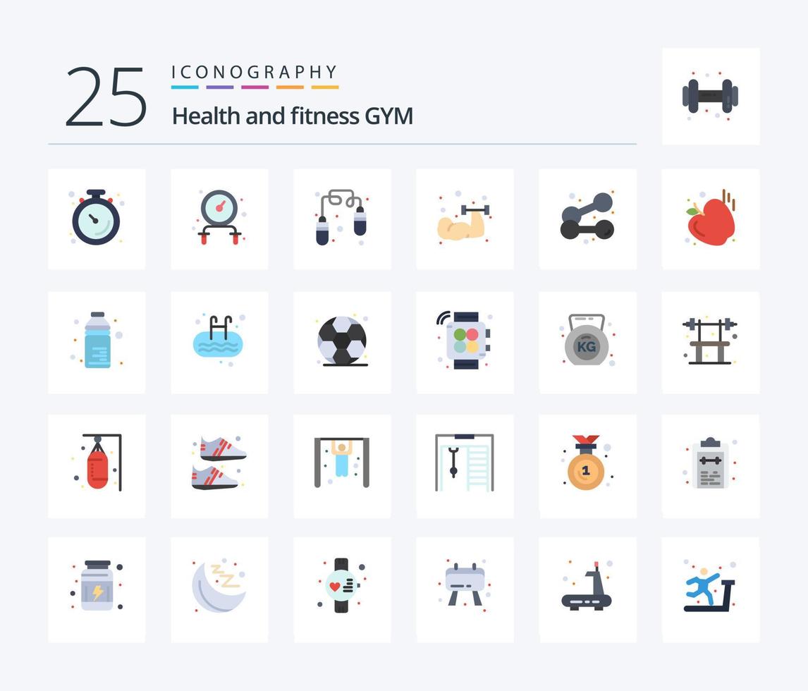 Gym 25 Flat Color icon pack including water. drink. exercise. bottle. food vector