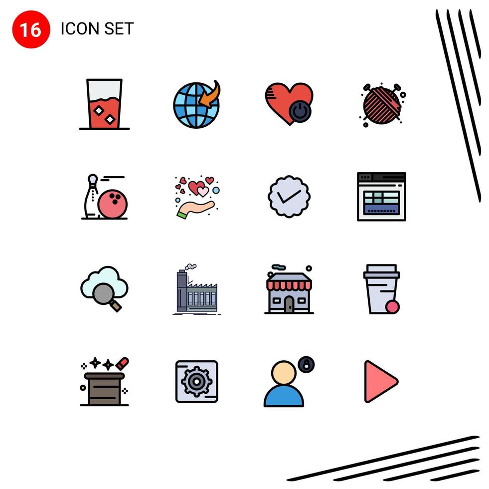 Group of 16 Flat Color Filled Lines Signs and Symbols for ball fashion shutdown dressmaker like Editable Creative Vector Design Elements