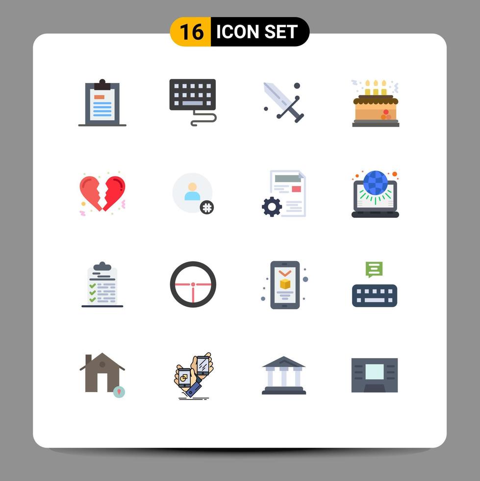 Set of 16 Modern UI Icons Symbols Signs for heart gift fencing decoration cake Editable Pack of Creative Vector Design Elements