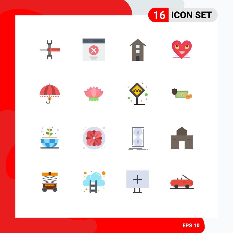 paquete de 16 signos y símbolos de colores planos modernos para medios de impresión web como tiendas de interfaz de tienda de emoji que albergan un paquete editable de elementos creativos de diseño de vectores
