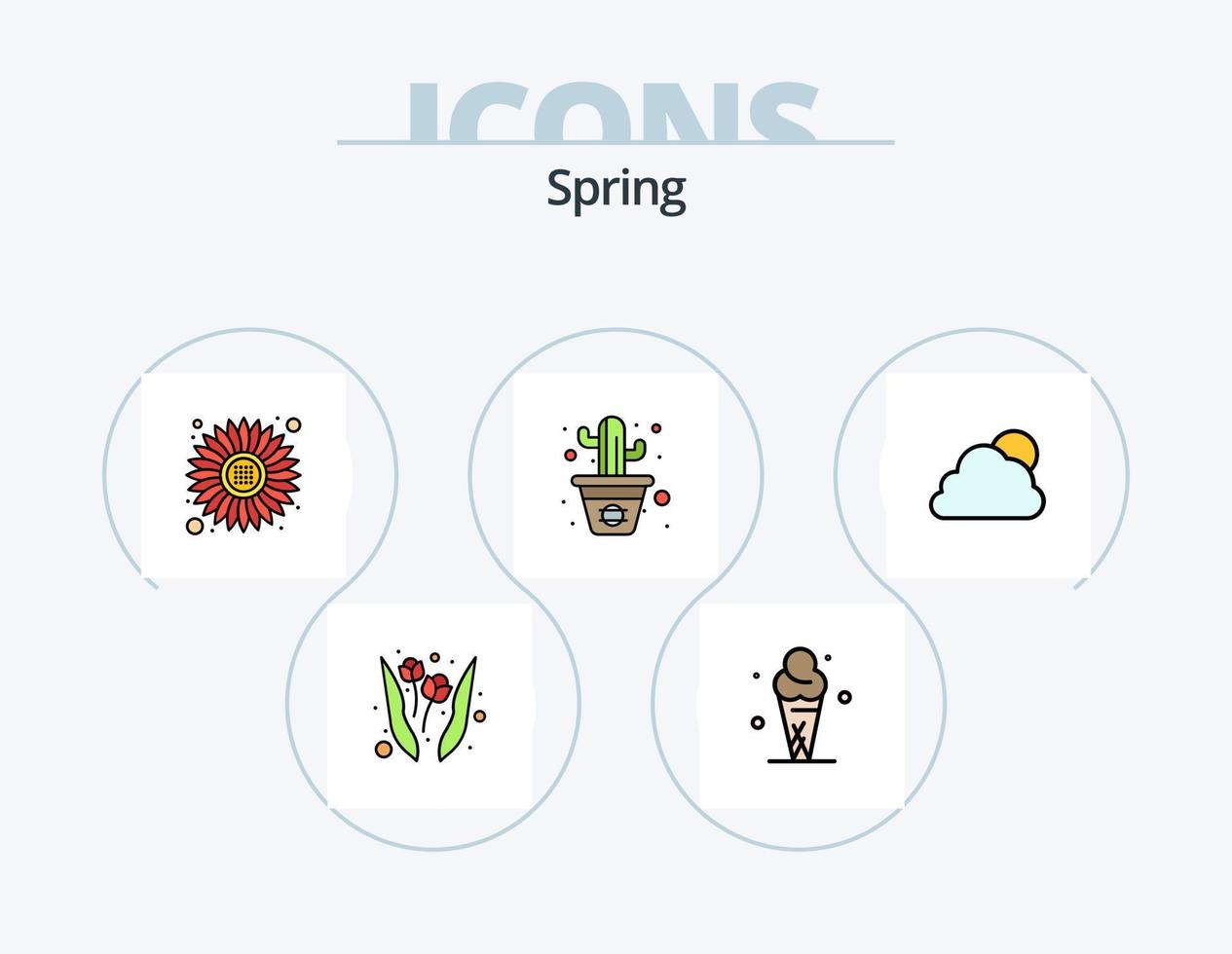 paquete de iconos lleno de línea de primavera 5 diseño de iconos. lámina. planta. poder. crecimiento. sol vector