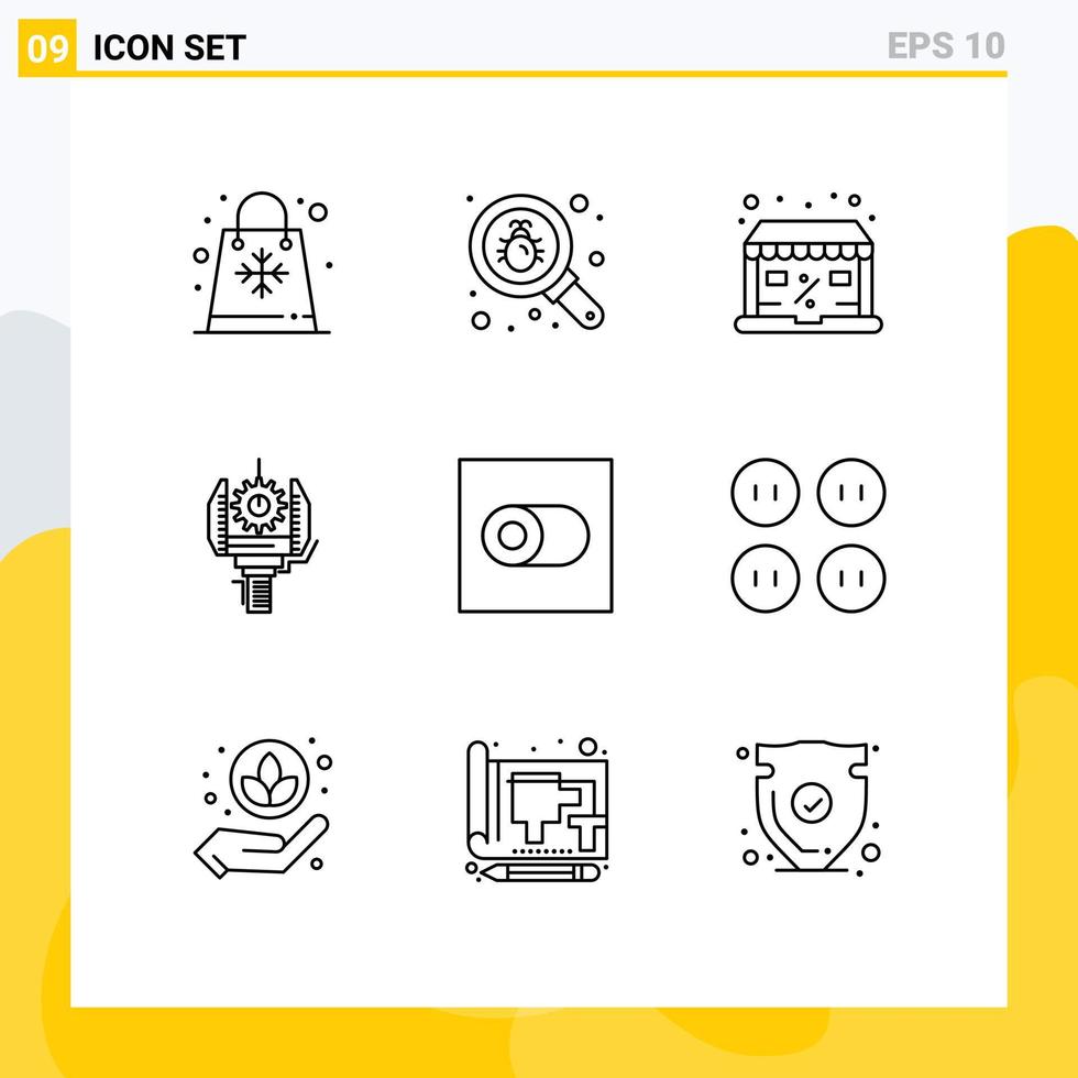 9 Universal Outlines Set for Web and Mobile Applications robotics machine security industry sale Editable Vector Design Elements