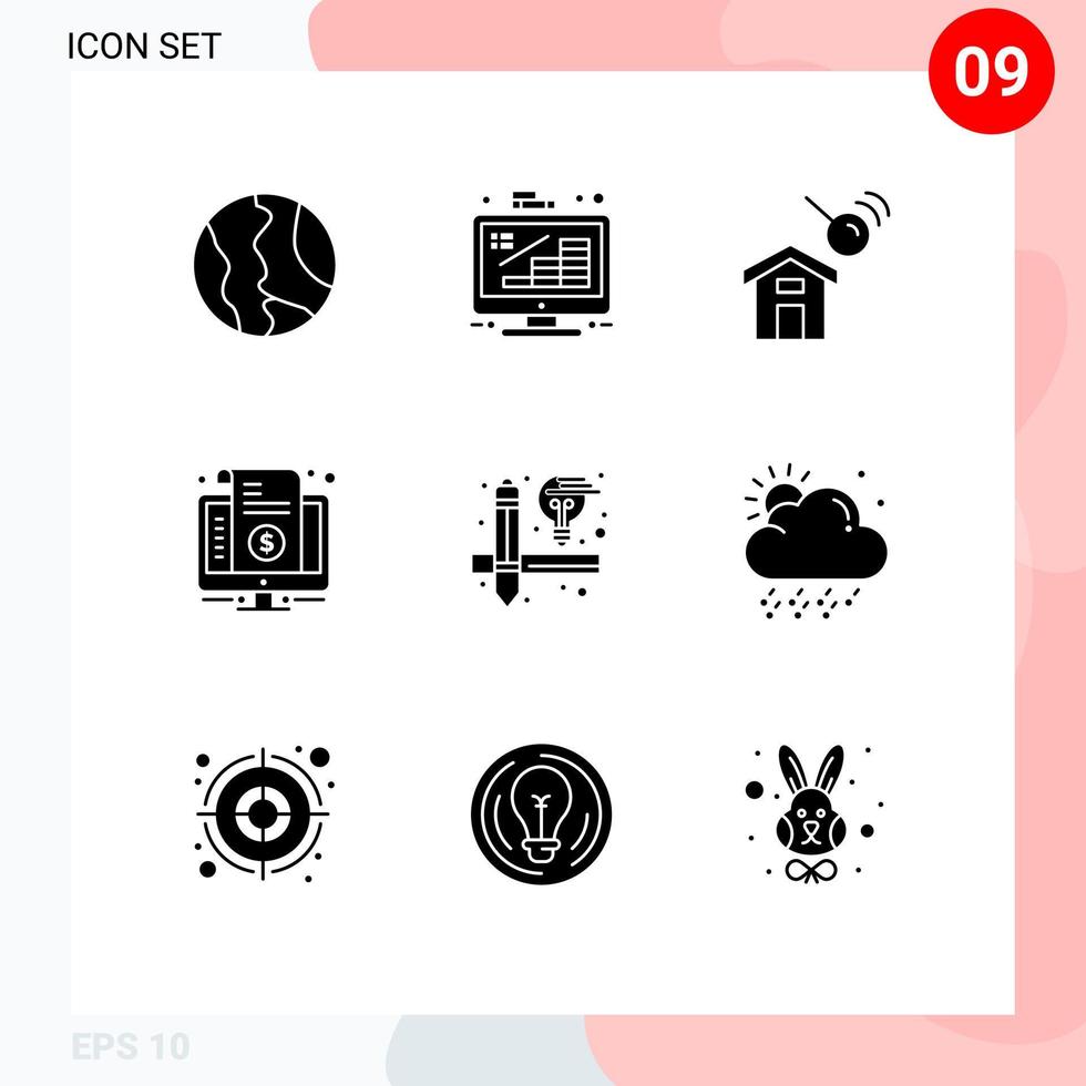 9 iconos creativos, signos y símbolos modernos de precios, crecimiento de Internet, factura, casa, elementos de diseño vectorial editables vector