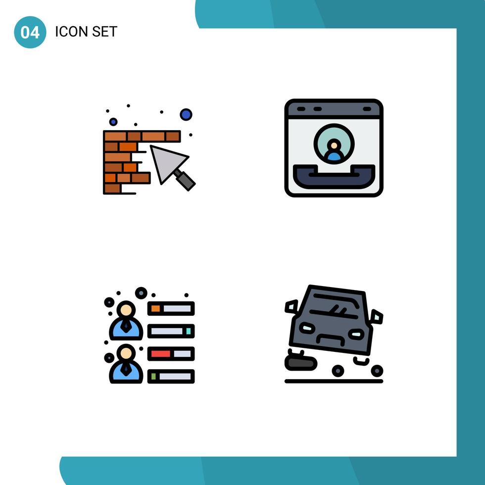Modern Set of 4 Filledline Flat Colors and symbols such as wall businessman trowel communication growth Editable Vector Design Elements