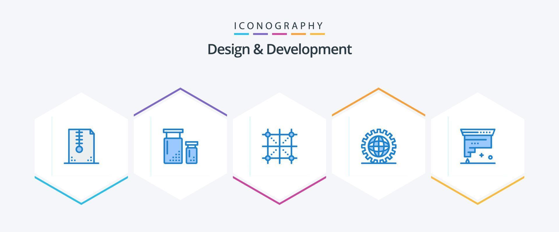 Design and Development 25 Blue icon pack including development. coding. development. rule. development vector