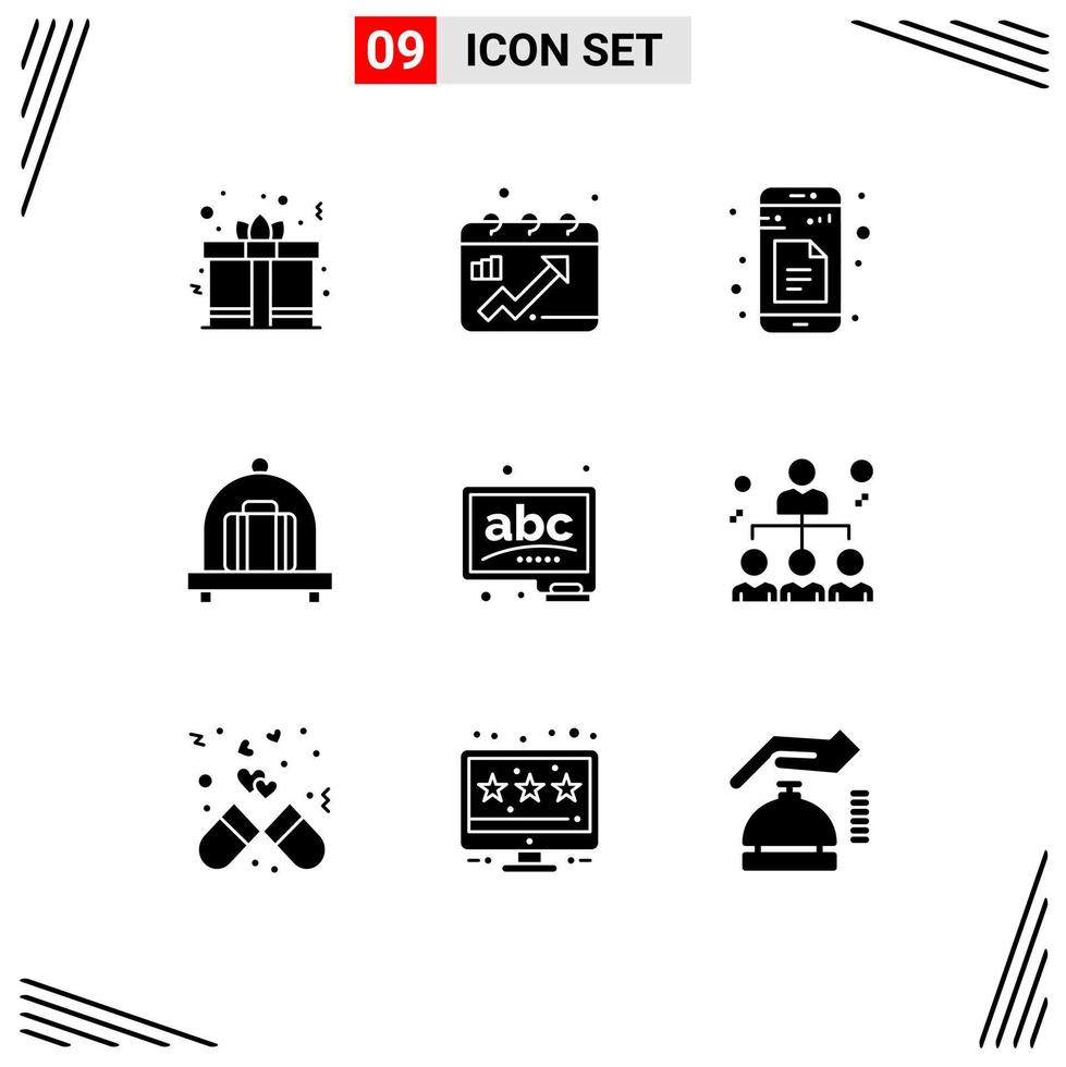 Set of 9 Vector Solid Glyphs on Grid for learn board data abc baggage Editable Vector Design Elements