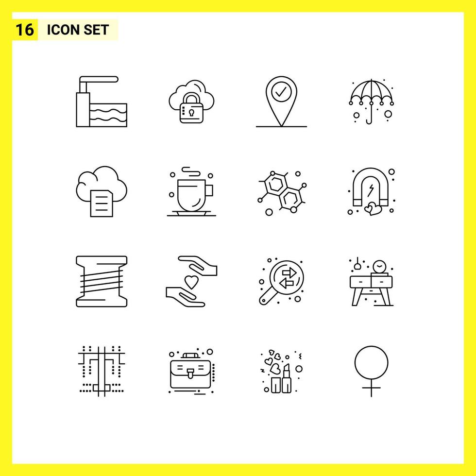 Stock Vector Icon Pack of 16 Line Signs and Symbols for cup document pin data umbrella Editable Vector Design Elements