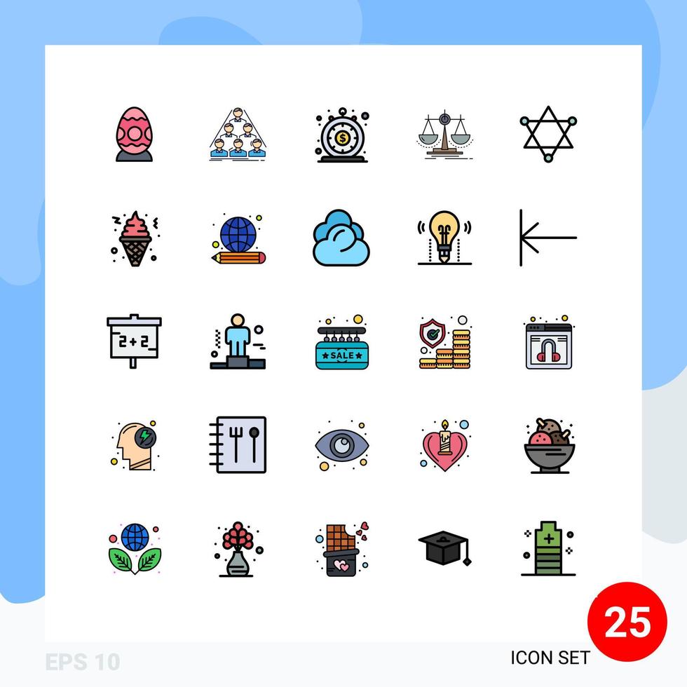 Mobile Interface Filled line Flat Color Set of 25 Pictograms of law decision meeting balance money Editable Vector Design Elements