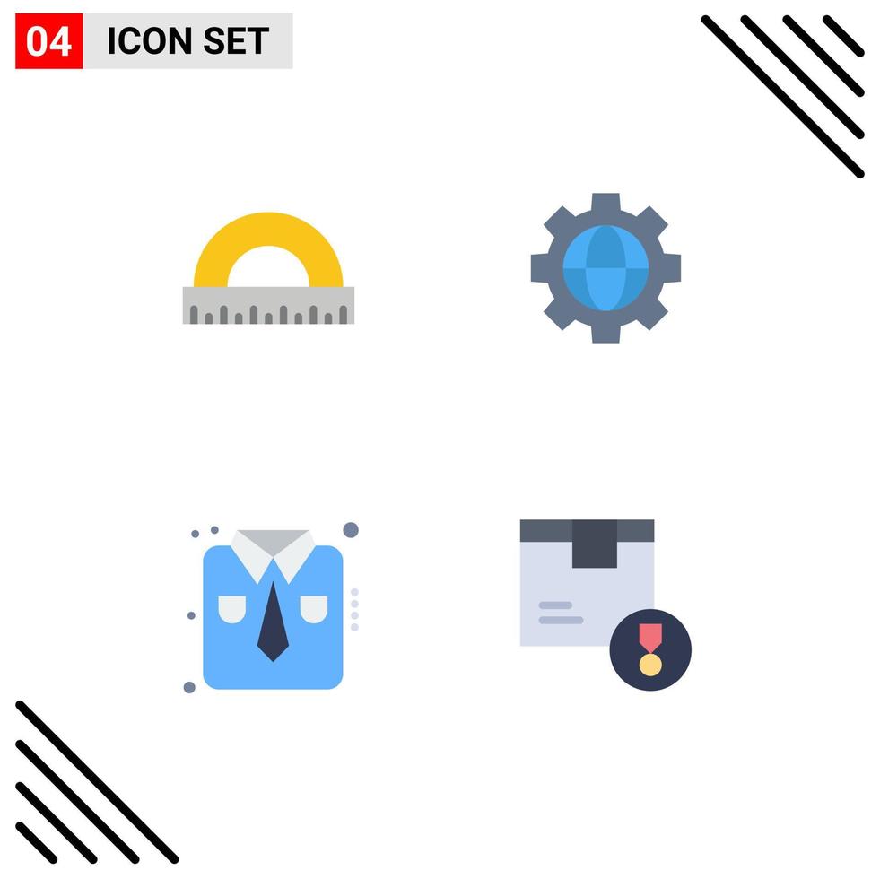 Set of 4 Vector Flat Icons on Grid for angle fashion ruler setting work wear Editable Vector Design Elements