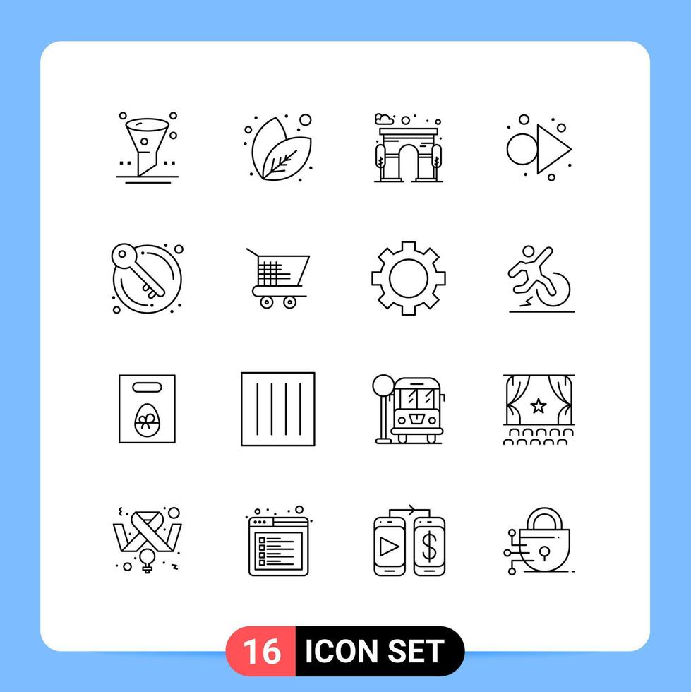 Mobile Interface Outline Set of 16 Pictograms of authority house city door forward Editable Vector Design Elements