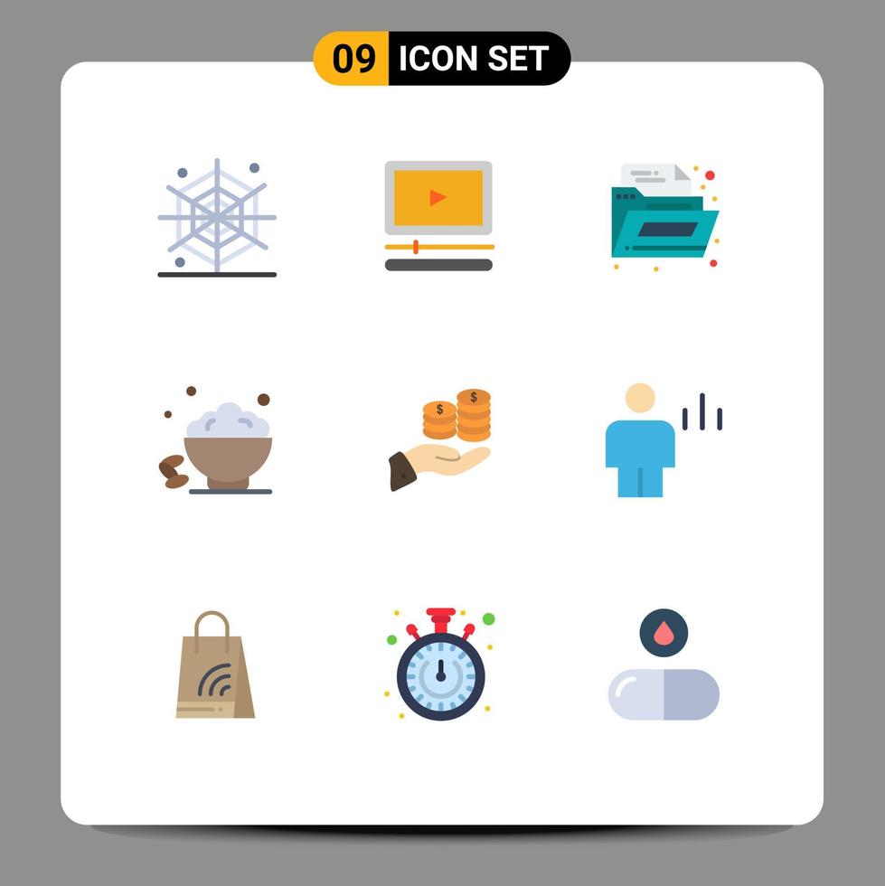 Editable Vector Line Pack of 9 Simple Flat Colors of coin savings folder open sweet Editable Vector Design Elements