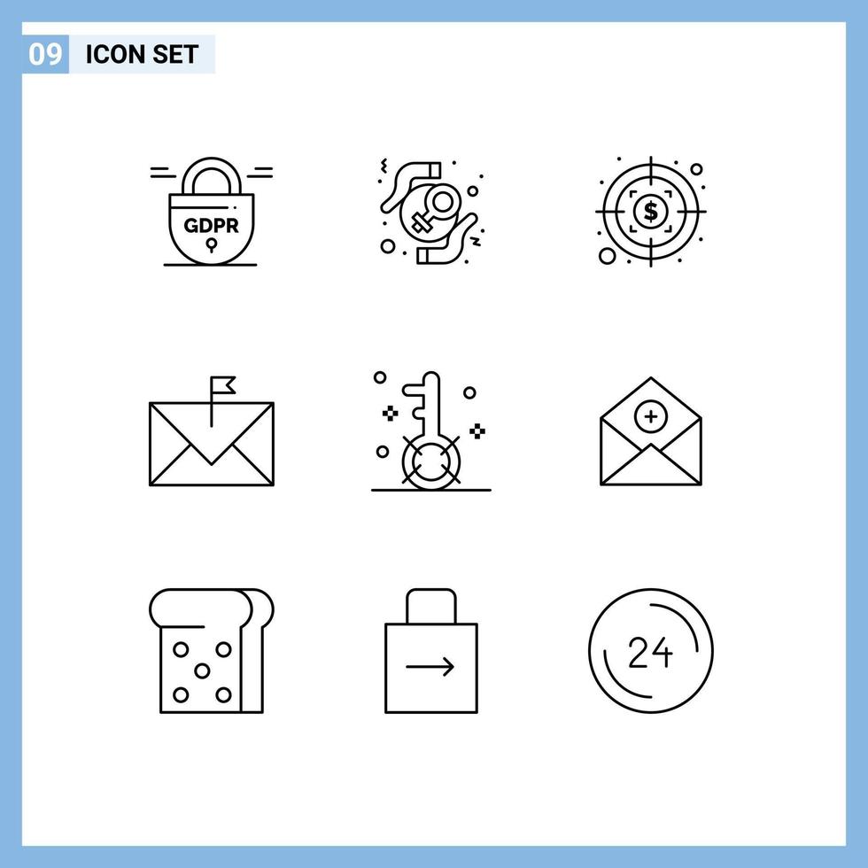 Group of 9 Modern Outlines Set for engine envelope woman email communication Editable Vector Design Elements