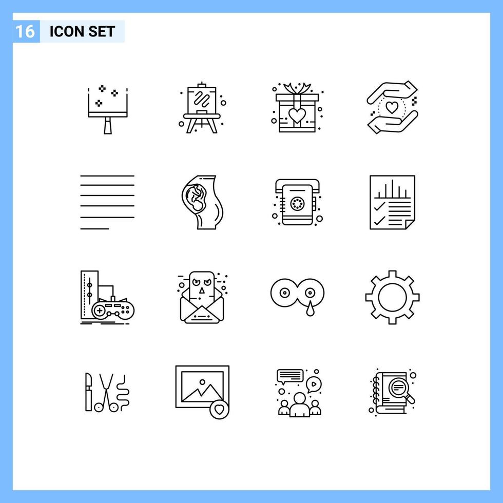 Universal Icon Symbols Group of 16 Modern Outlines of baby pregnancy present text align Editable Vector Design Elements