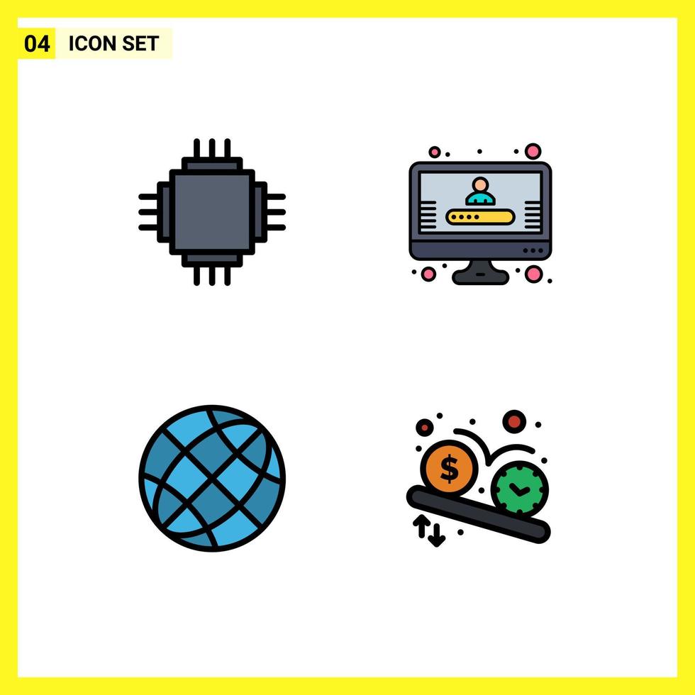 Set of 4 Modern UI Icons Symbols Signs for chip contact electronic profile earth Editable Vector Design Elements