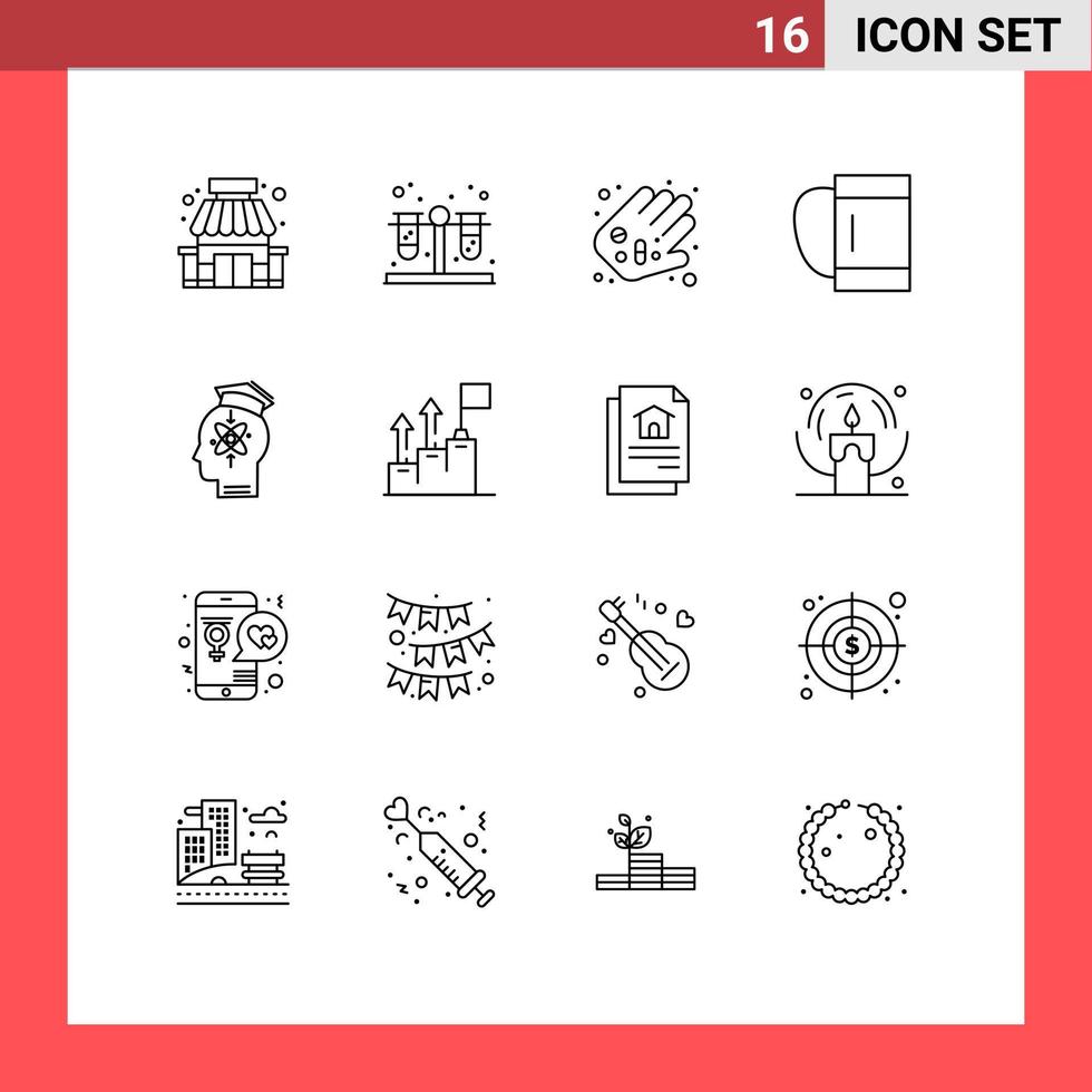 Pictogram Set of 16 Simple Outlines of knowledge head medicine capability duffle Editable Vector Design Elements