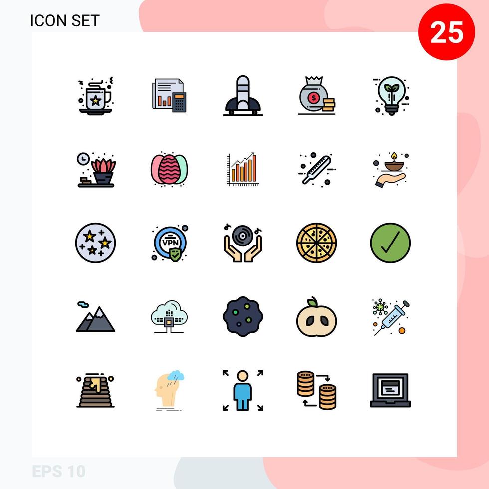 Modern Set of 25 Filled line Flat Colors and symbols such as bag space business ship rocket Editable Vector Design Elements