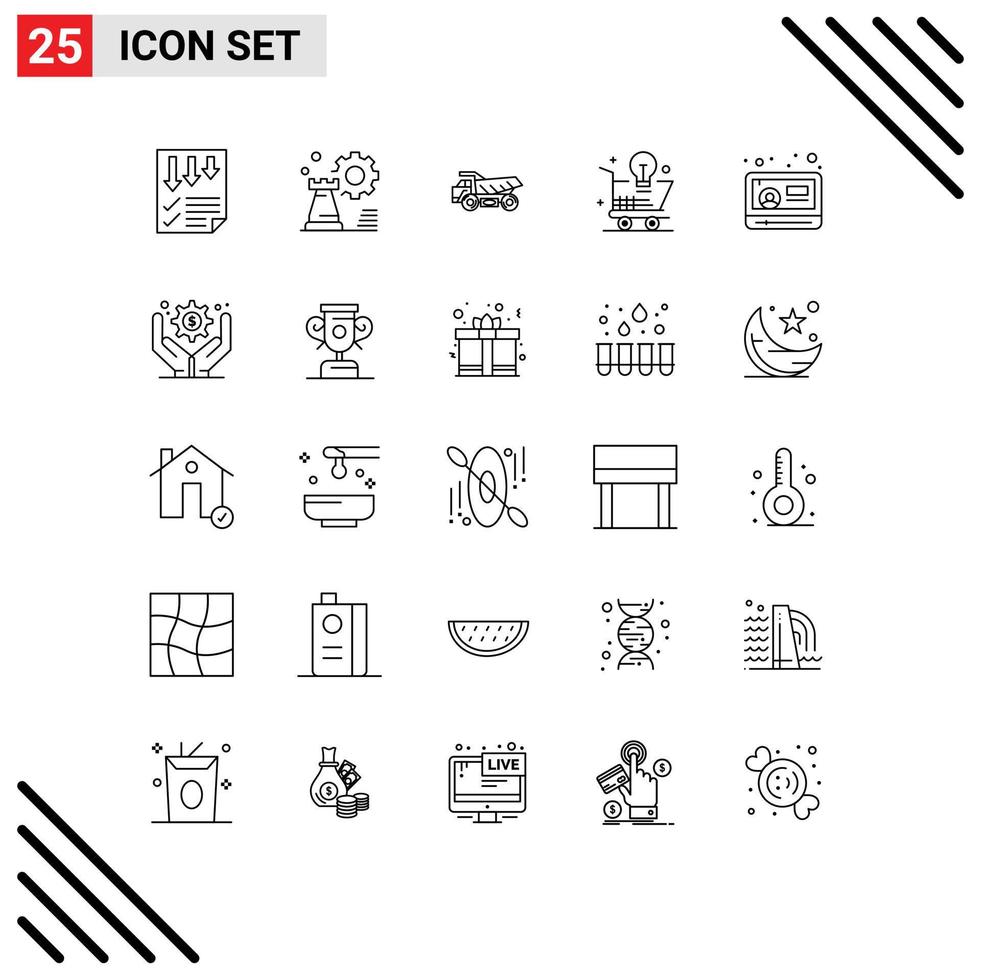 Modern Set of 25 Lines and symbols such as idea shopping setting cart transport Editable Vector Design Elements