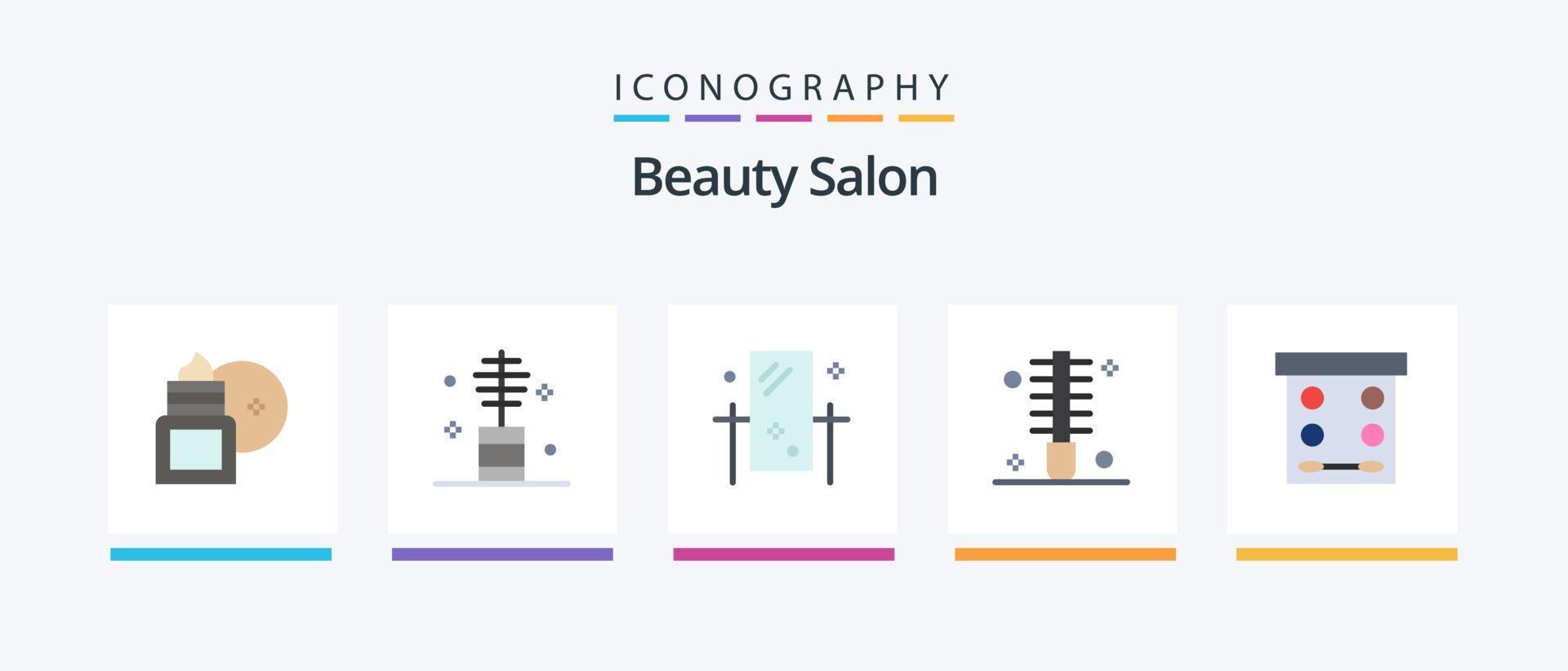 salón de belleza flat 5 icon pack incluyendo mujer. belleza. maquillaje. reflexión. aseo. diseño de iconos creativos vector