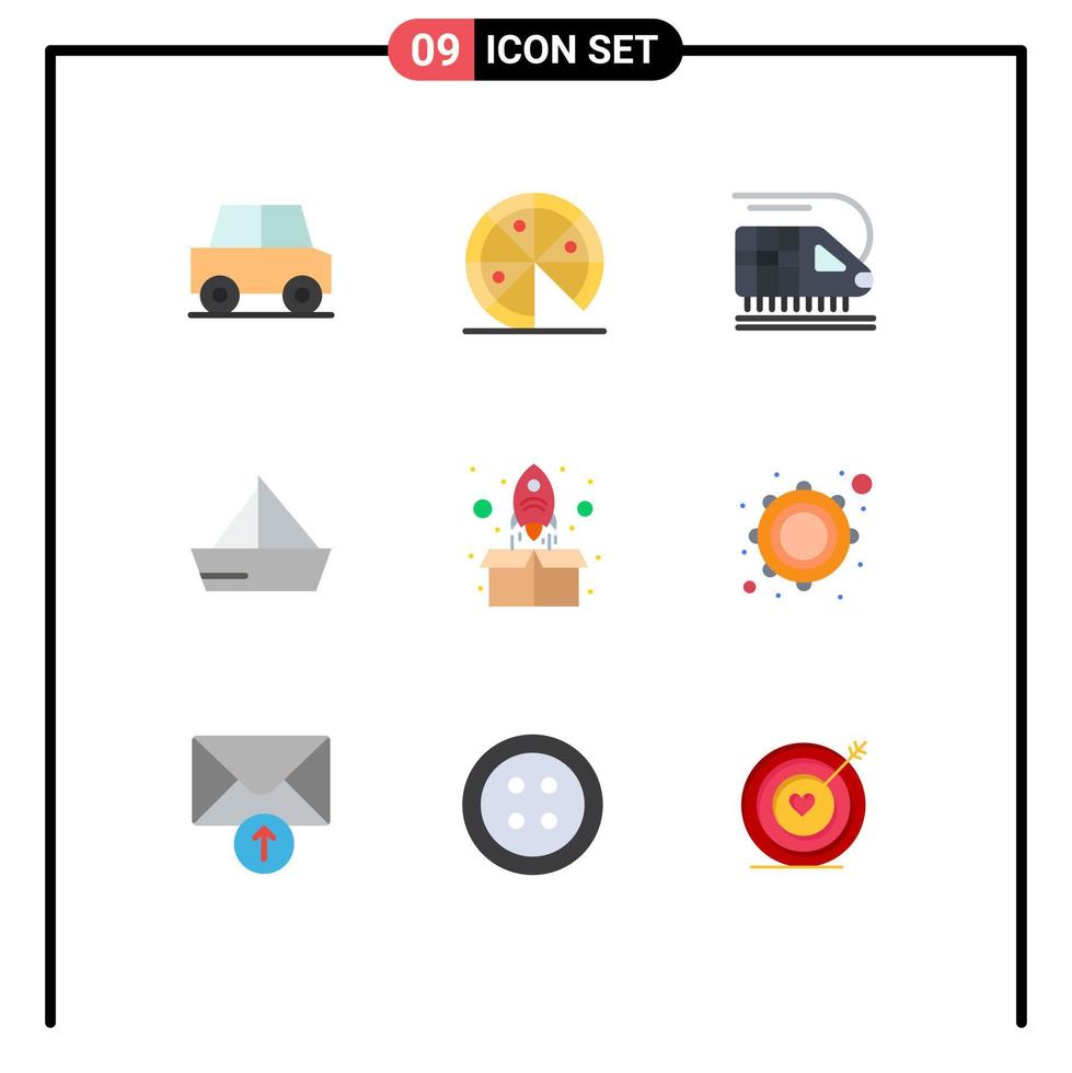 9 Flat Color concept for Websites Mobile and Apps up rocket transport yacht ship Editable Vector Design Elements