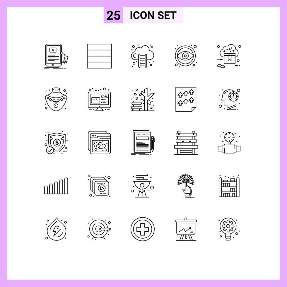 Modern Set of 25 Lines Pictograph of shop cloud finance tool eye Editable Vector Design Elements