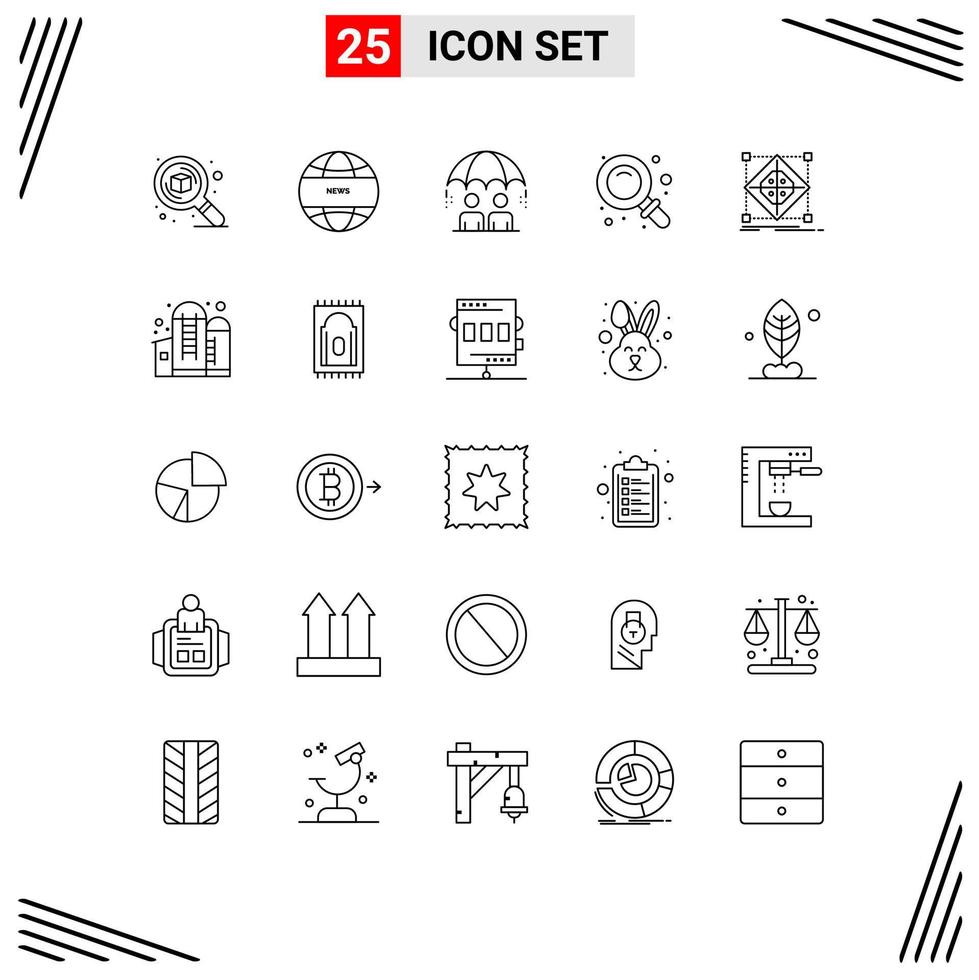 25 User Interface Line Pack of modern Signs and Symbols of cluster find business research back Editable Vector Design Elements