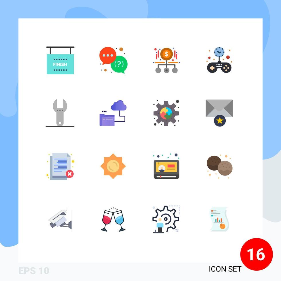 Group of 16 Flat Colors Signs and Symbols for control solid cash game product Editable Pack of Creative Vector Design Elements