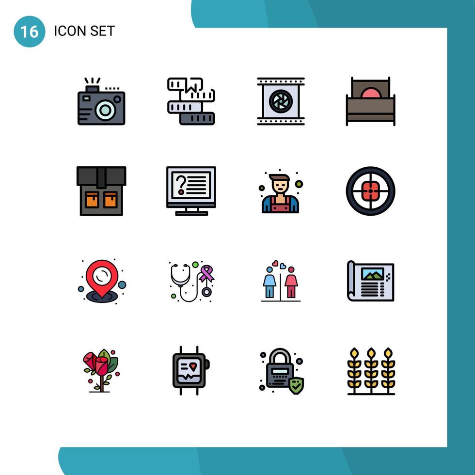 Set of 16 Modern UI Icons Symbols Signs for furnishings bed learning special photographic lenses Editable Creative Vector Design Elements