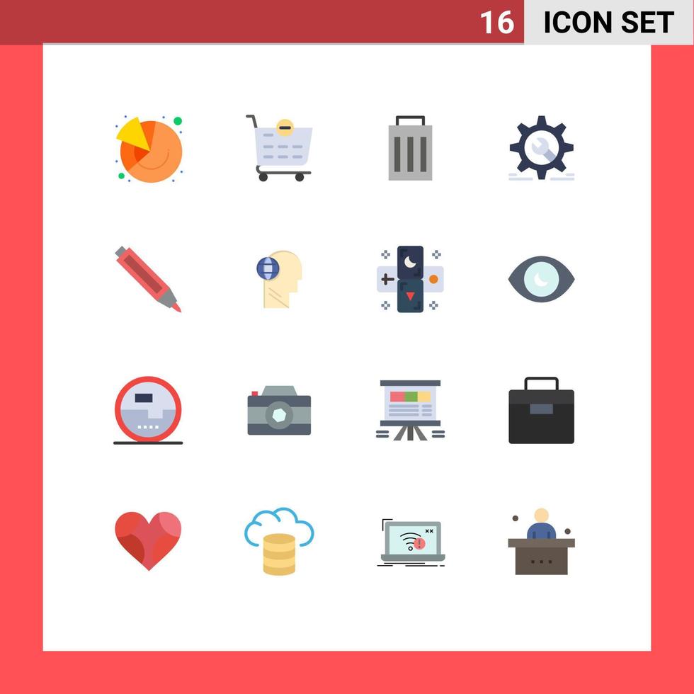 Universal Icon Symbols Group of 16 Modern Flat Colors of pen configuration interface wrench cog Editable Pack of Creative Vector Design Elements