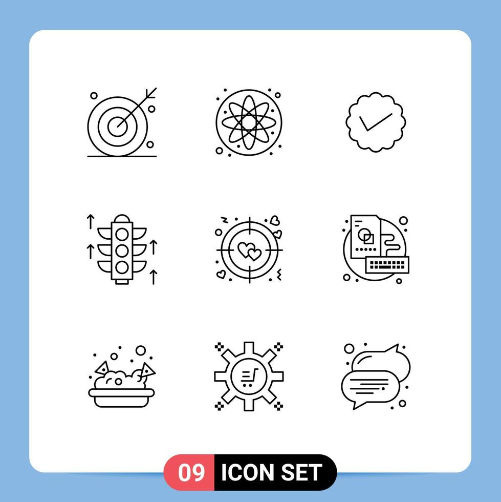 9 Thematic Vector Outlines and Editable Symbols of heart light science rood social Editable Vector Design Elements