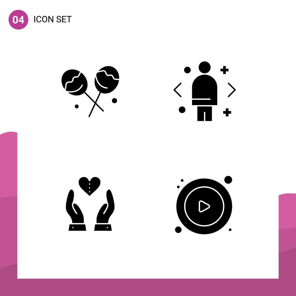 4 User Interface Solid Glyph Pack of modern Signs and Symbols of candy compassion business direction heart Editable Vector Design Elements