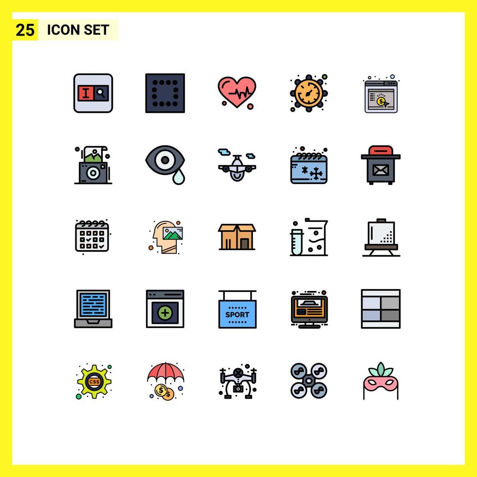 Modern Set of 25 Filled line Flat Colors and symbols such as photo seo gear browser cpc Editable Vector Design Elements