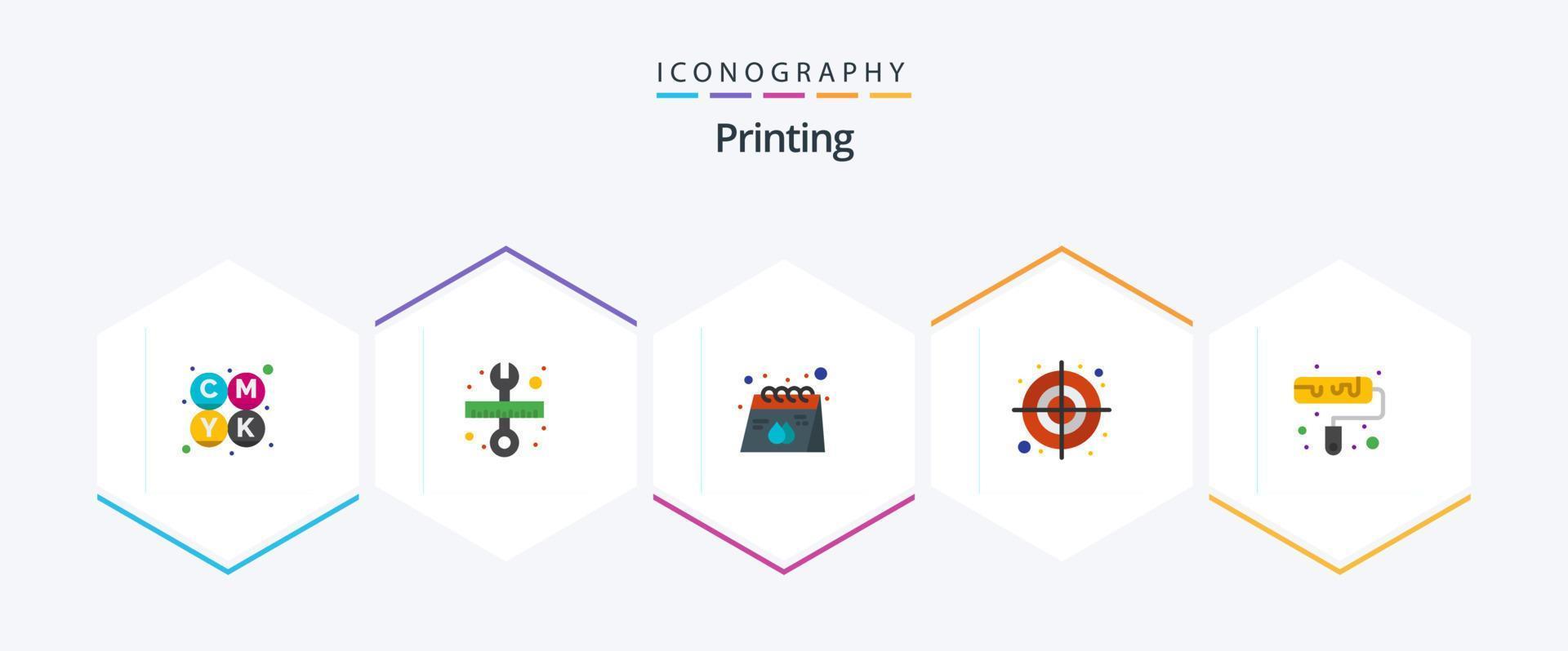 impresión de 25 paquetes de iconos planos que incluyen pintura. objetivo. calendario. forma. circular vector