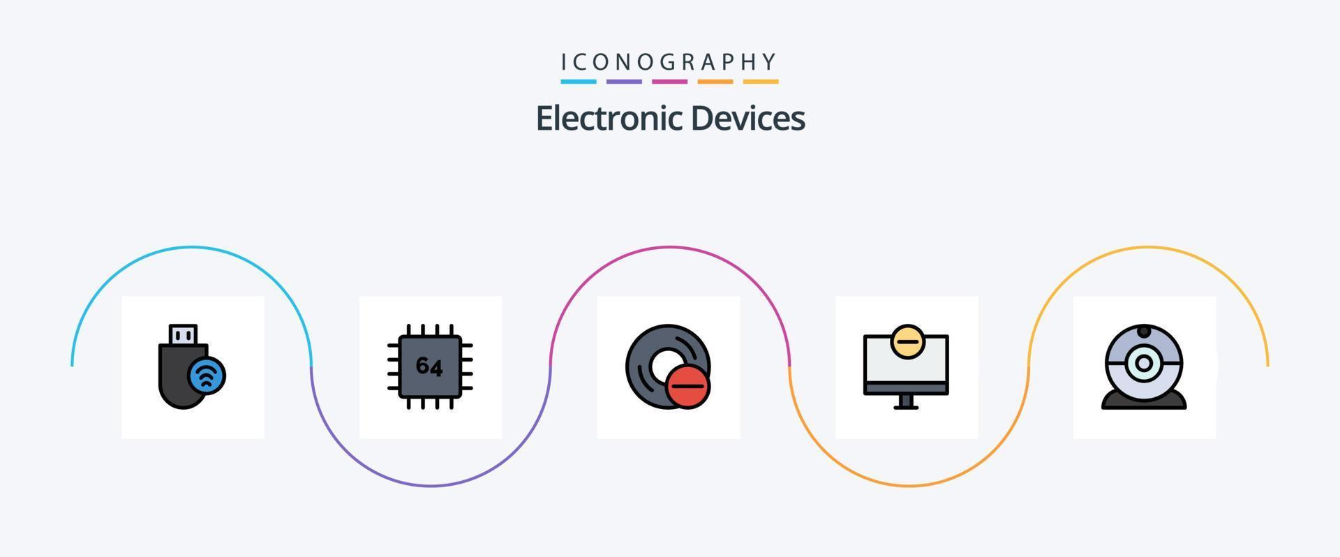 Devices Line Filled Flat 5 Icon Pack Including gadget. computers. gadget. hardware. disc vector