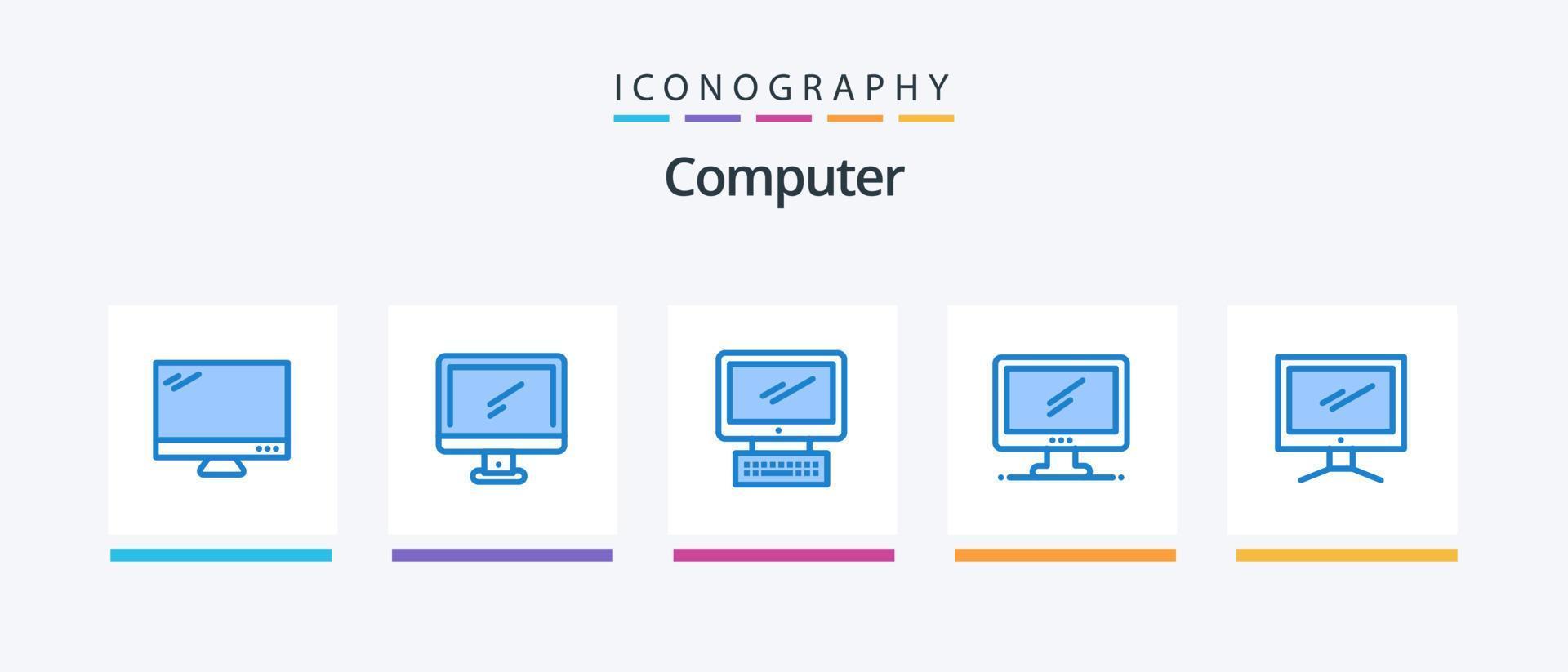 paquete de iconos computer blue 5 que incluye .. diseño de iconos creativos vector