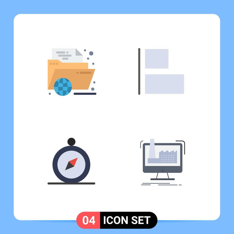 Flat Icon Pack of 4 Universal Symbols of e browse folder align navigation Editable Vector Design Elements