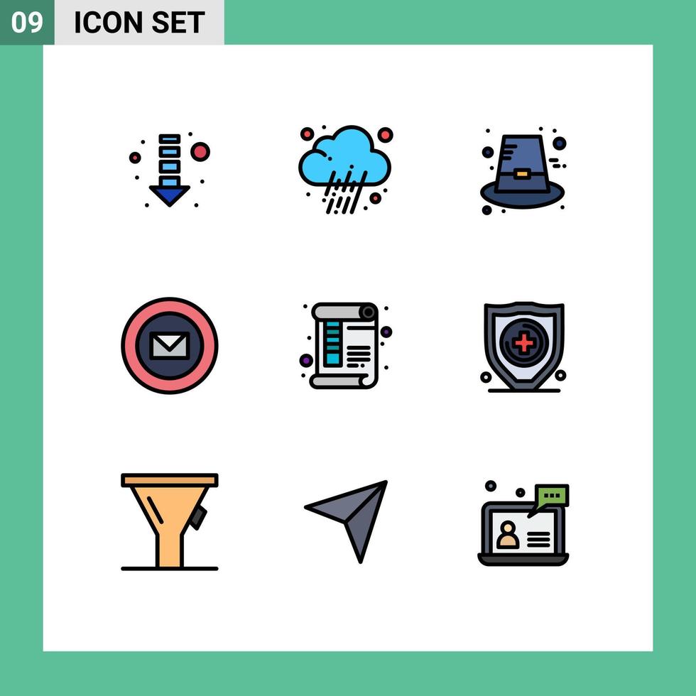 Pictogram Set of 9 Simple Filledline Flat Colors of paper document hat stamps ribbon Editable Vector Design Elements