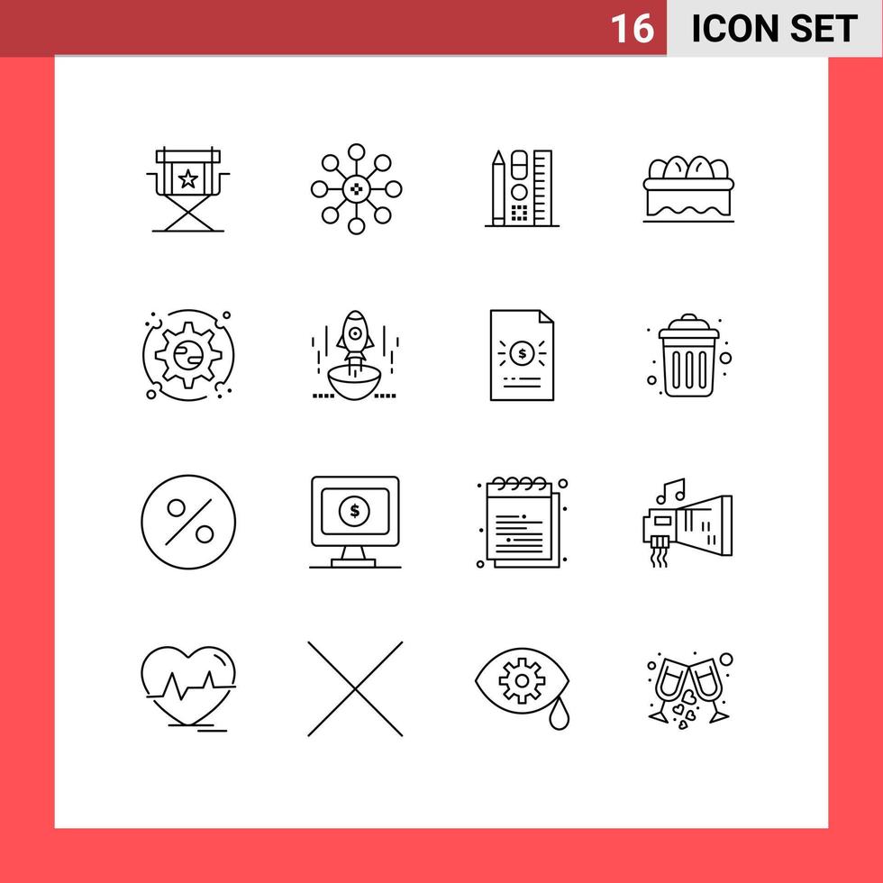Pack of 16 creative Outlines of setting egg chemistry easter online Editable Vector Design Elements