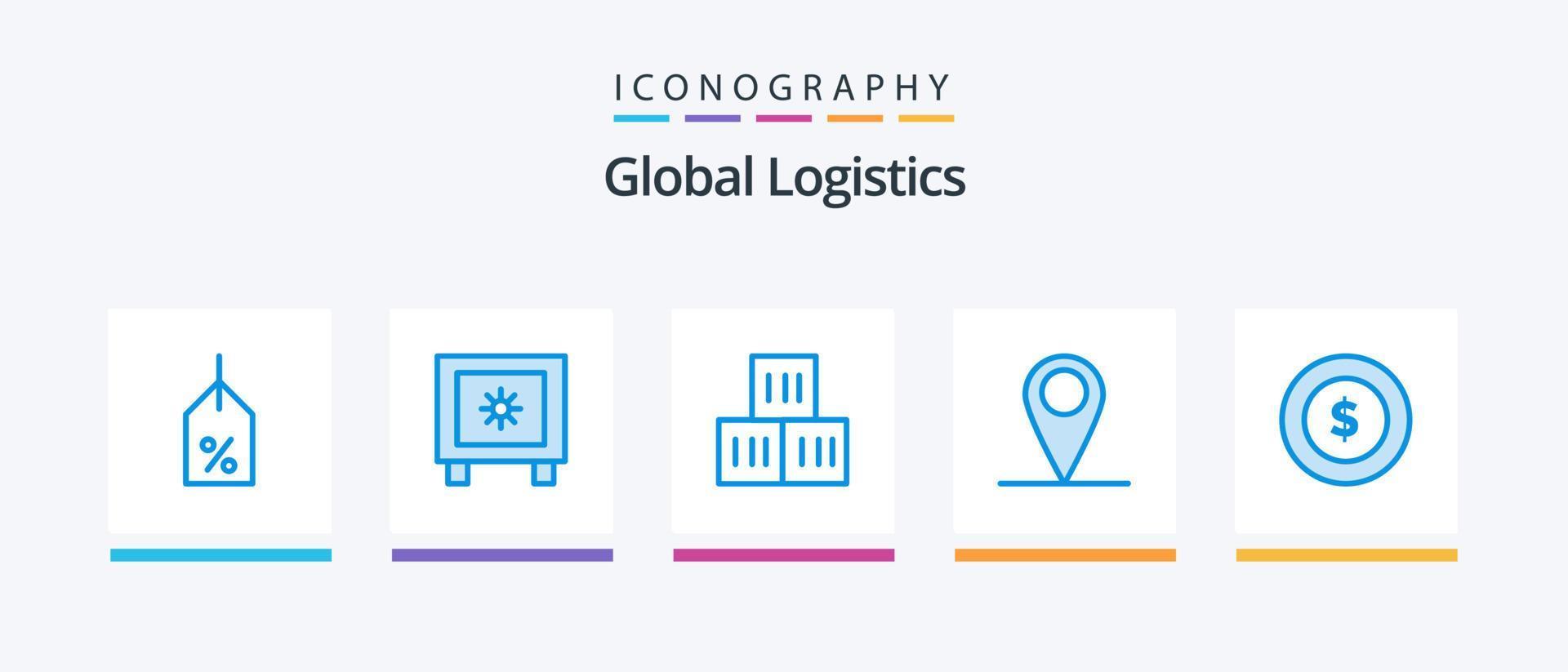 paquete de iconos de logística global azul 5 que incluye logística. mundo. caja. alfiler. global. diseño de iconos creativos vector