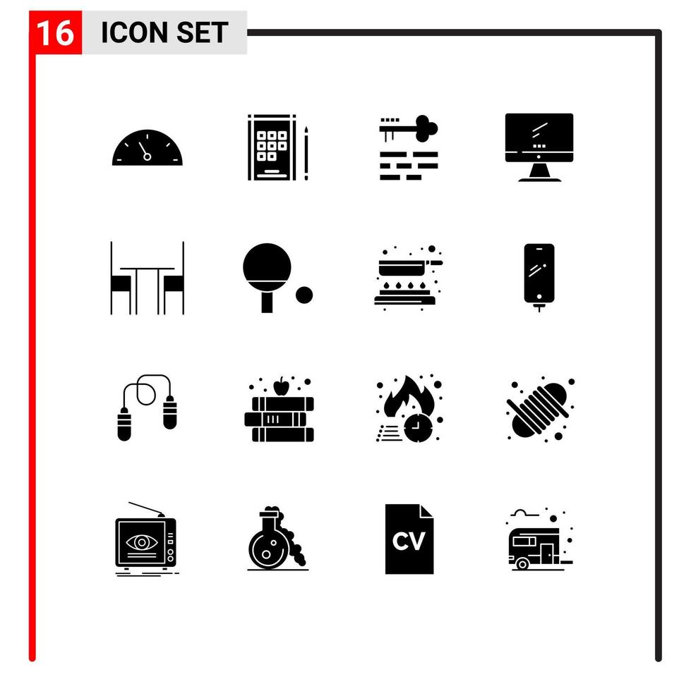 Pictogram Set of 16 Simple Solid Glyphs of furniture chair layout pc device Editable Vector Design Elements