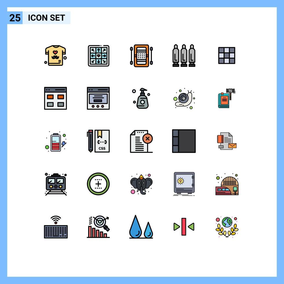 Set of 25 Modern UI Icons Symbols Signs for gallery weapon athletics shoot bullet Editable Vector Design Elements