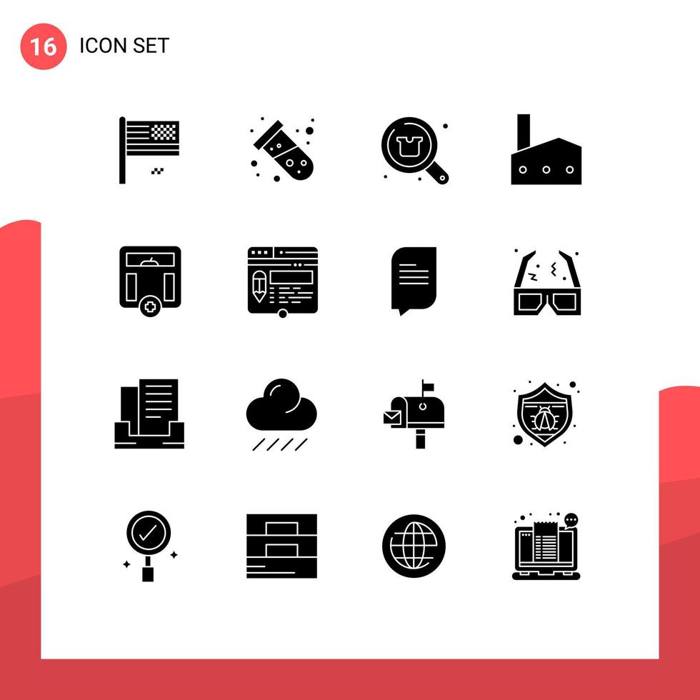 16 Solid Glyph concept for Websites Mobile and Apps industry factory chimney atom factory shop Editable Vector Design Elements