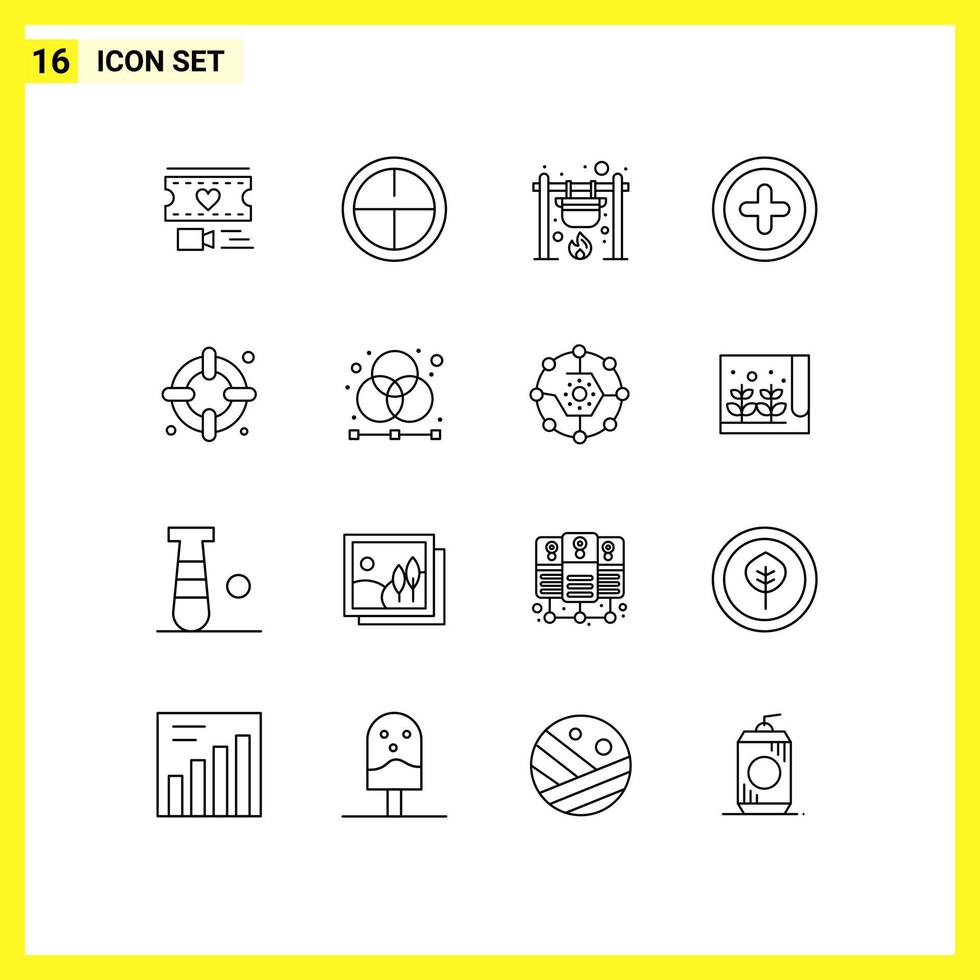 Set of 16 Modern UI Icons Symbols Signs for lifebuoy insurance campfire ui basic Editable Vector Design Elements