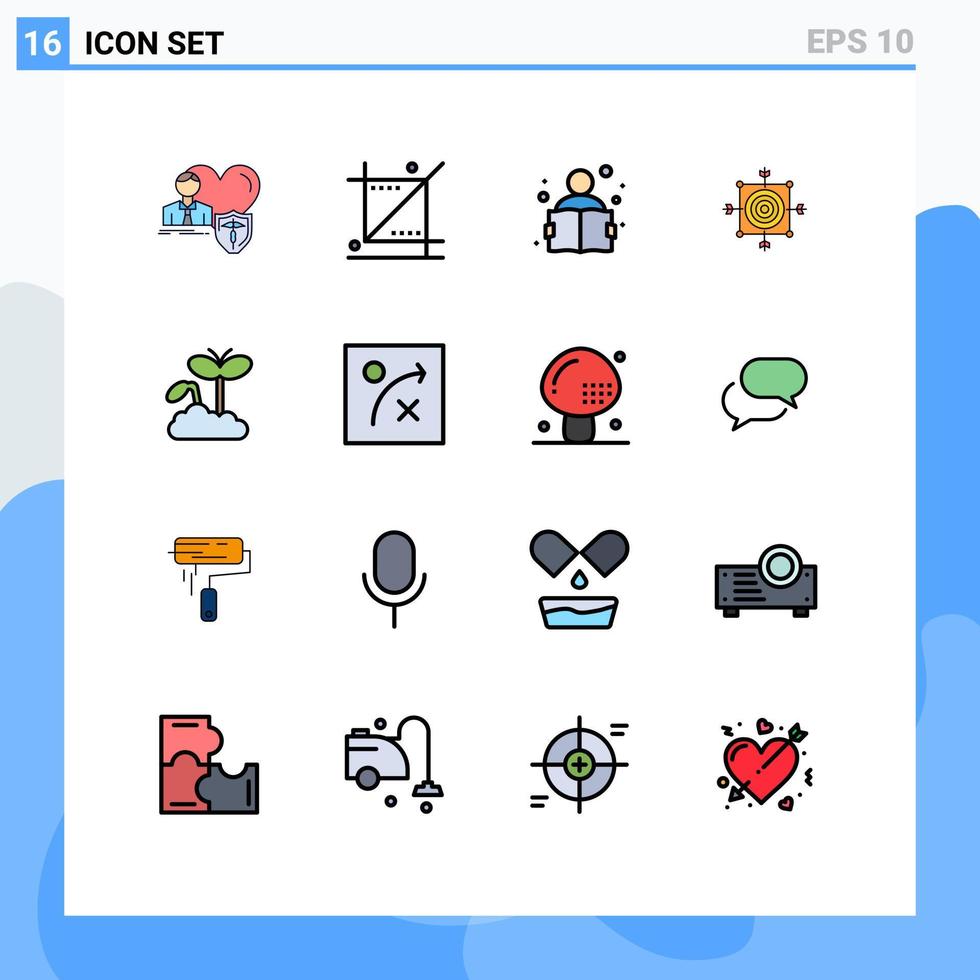 16 signos de línea llenos de color plano universal símbolos de herramienta de tablero de flecha enfoque lectura elementos de diseño de vector creativo editable