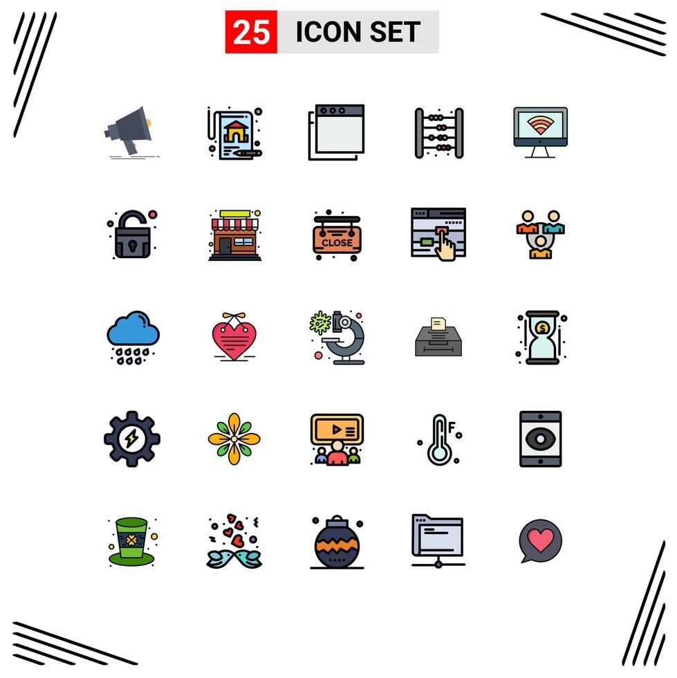 Set of 25 Modern UI Icons Symbols Signs for wifi computer apps math game Editable Vector Design Elements