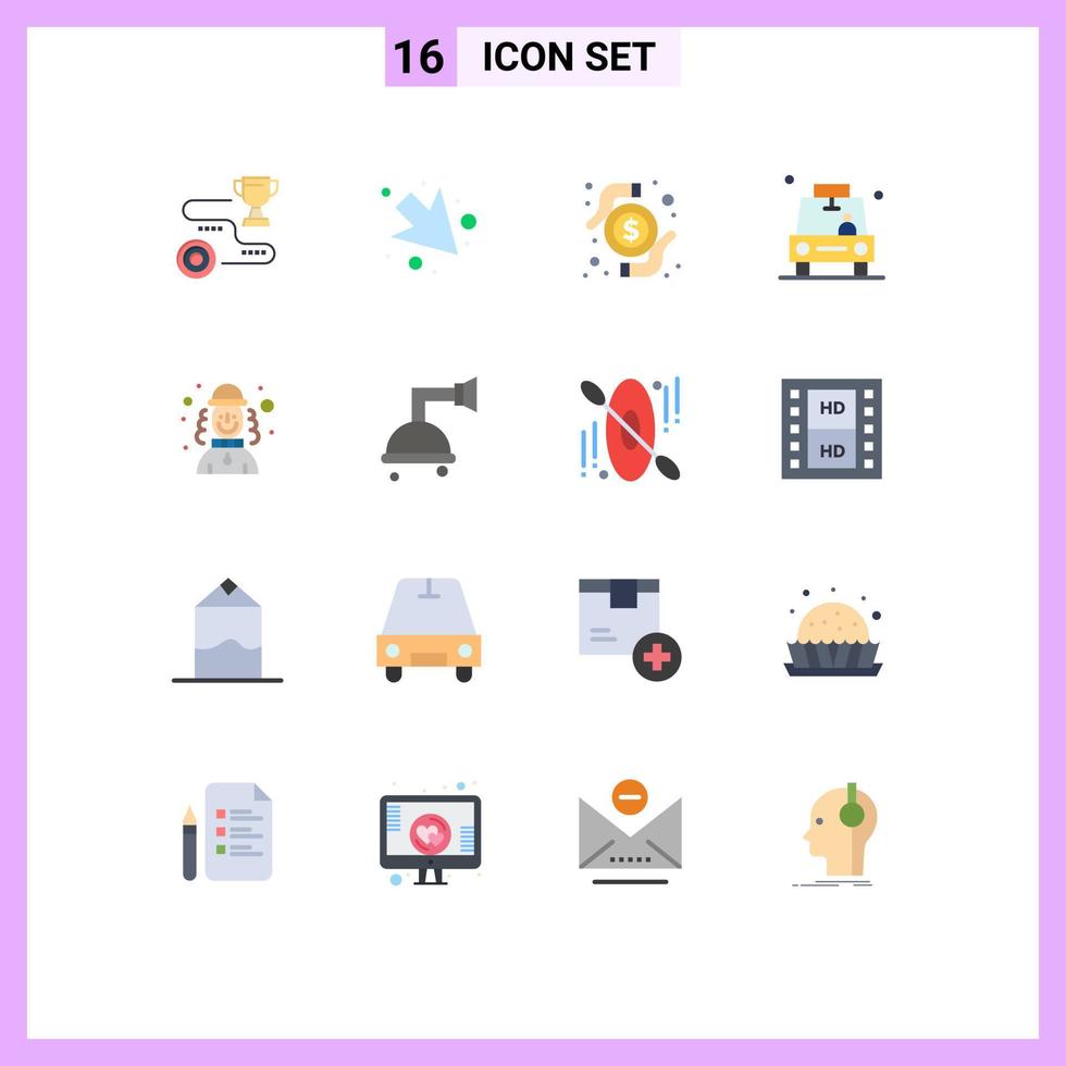 Modern Set of 16 Flat Colors Pictograph of harlequin pin card location car Editable Pack of Creative Vector Design Elements